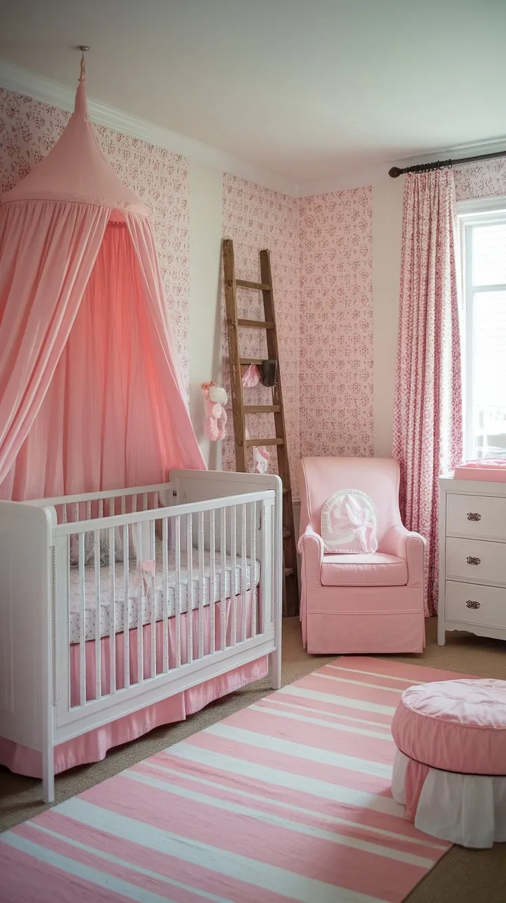Dreamy French Country Nursery: This baby girl's room is brimming with girly nursery themes and offers plenty of baby nursery inspiration for creating a perfectly organized space.  Find more baby room themes and girl nursery ideas for your little one's haven.