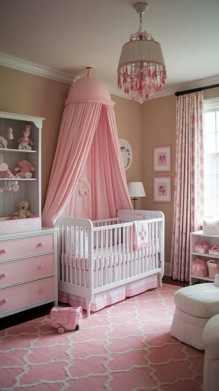 Dreaming of a French Country nursery for your little one? This charming space offers a wealth of baby girl nursery ideas, showcasing a delicate girly nursery theme perfect for baby girl's room.  From the elegant decor to the thoughtful nursery organization, it's brimming with nursery inspiration for girls and provides plenty of baby room themes to consider. Find your perfect baby nursery inspiration here.