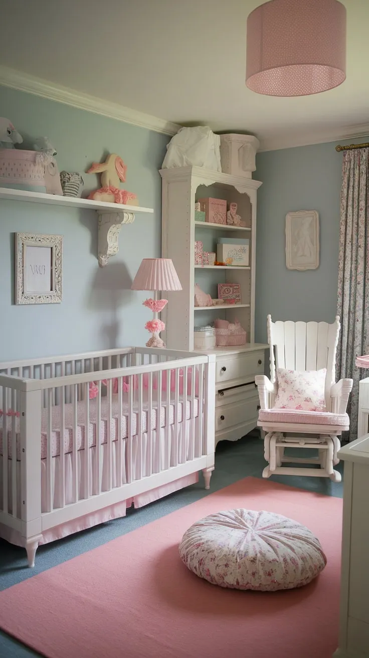 Dreamy French Country Nursery: This baby girl's room is bursting with girly nursery themes and offers plenty of baby nursery inspiration for creating a perfectly organized space.  Find more baby room themes and girl nursery ideas for your little one's haven.