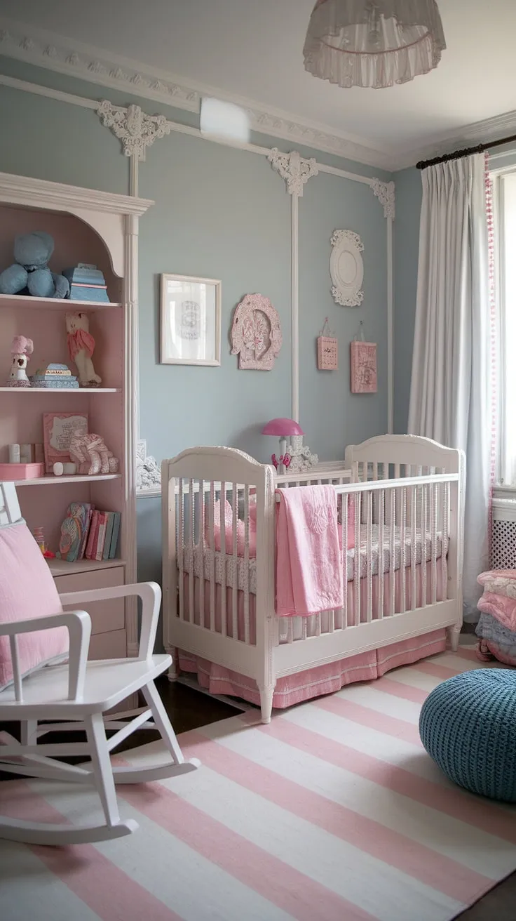 This charming French country nursery is the epitome of baby girl nursery ideas.  From the delicate details to the clever nursery organization, it's a treasure trove of nursery inspiration for girls, showcasing the best in girl nursery themes and baby room themes for a truly enchanting space.