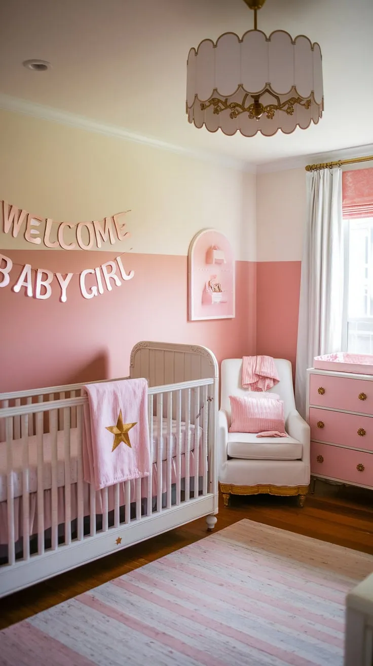 Create a charming French country nursery for your baby girl. This image showcases delightful girl nursery ideas, perfect for baby girl nursery inspiration.  See how effortless nursery organization can contribute to a peaceful and stylish baby room.