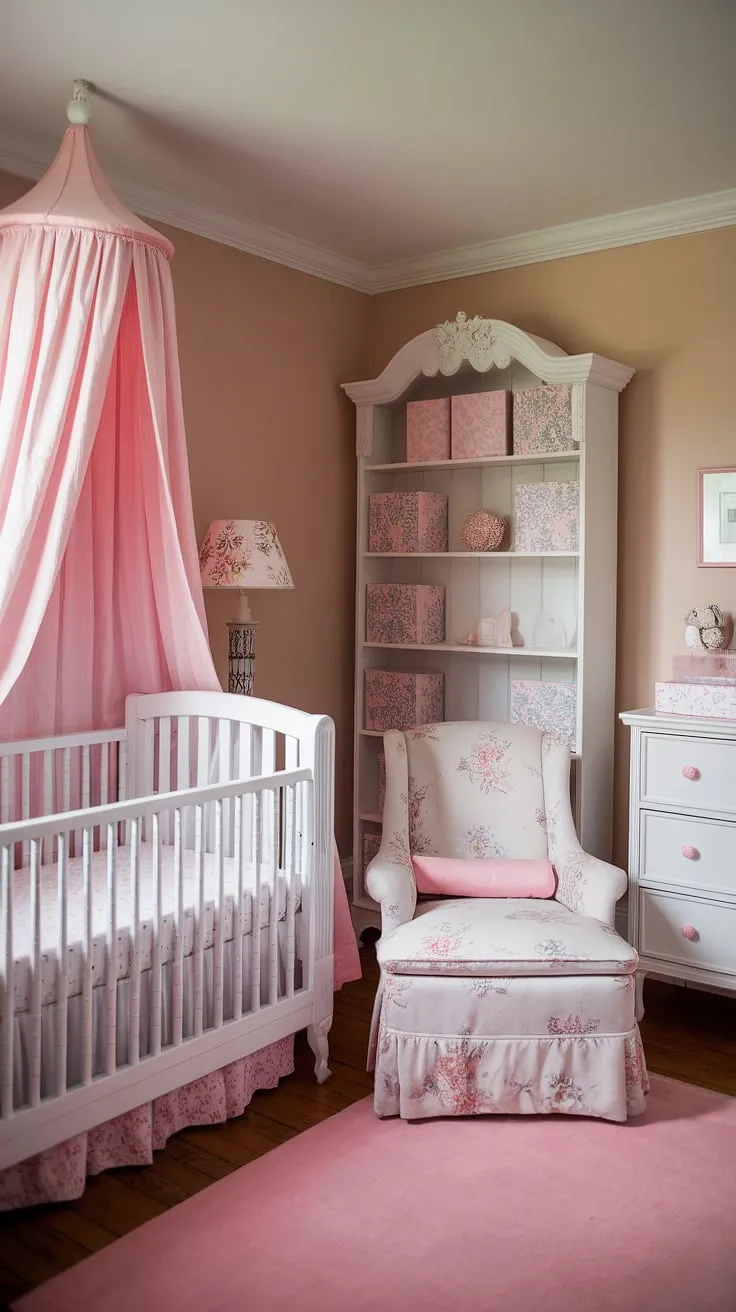 Discover the charm of this French country nursery, a perfect blend of baby girl nursery ideas and nursery organization.  Get inspired by this baby room themes and create a beautiful and functional space for your baby girl's room.  Explore more nursery inspiration for girls.