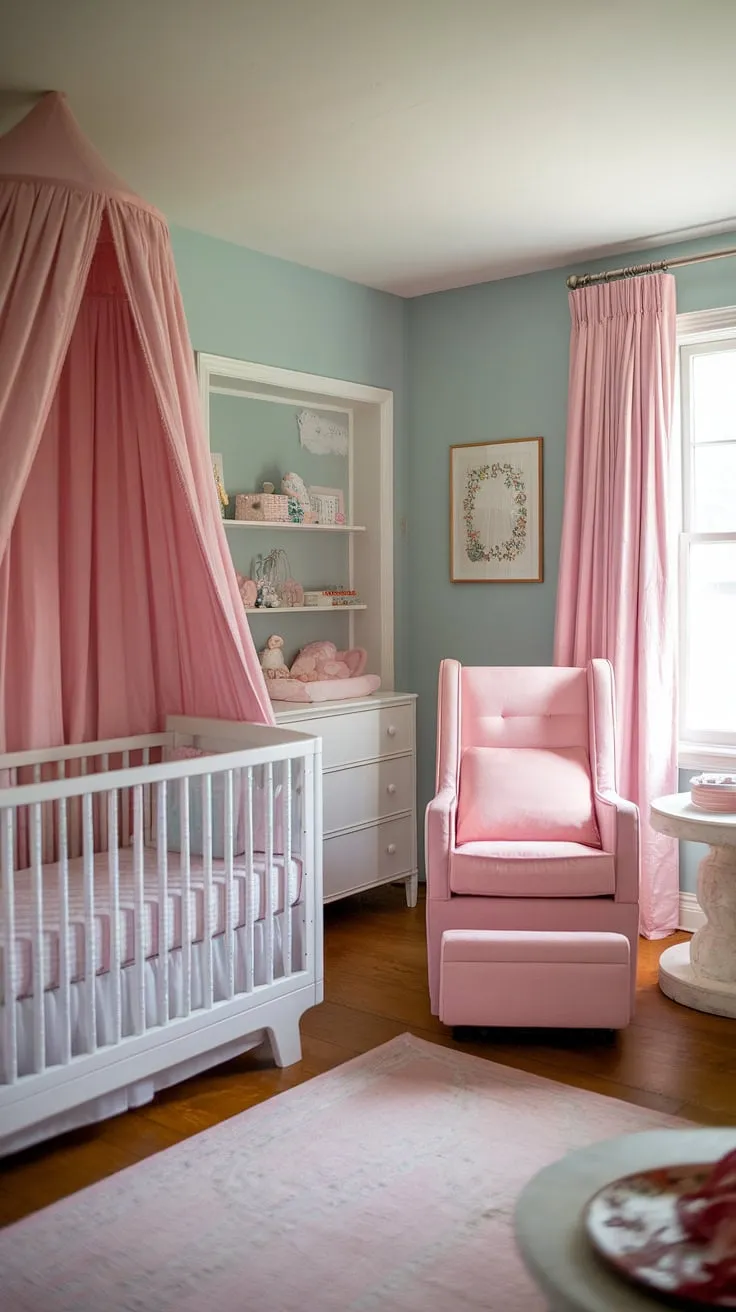 Dreamy French Country Nursery: This baby girl's room is brimming with girly nursery themes and delightful nursery organization, offering a wealth of baby nursery inspiration and girl nursery ideas for creating the perfect space.  It's the ultimate in baby room themes, showcasing the best in baby girl nursery ideas.