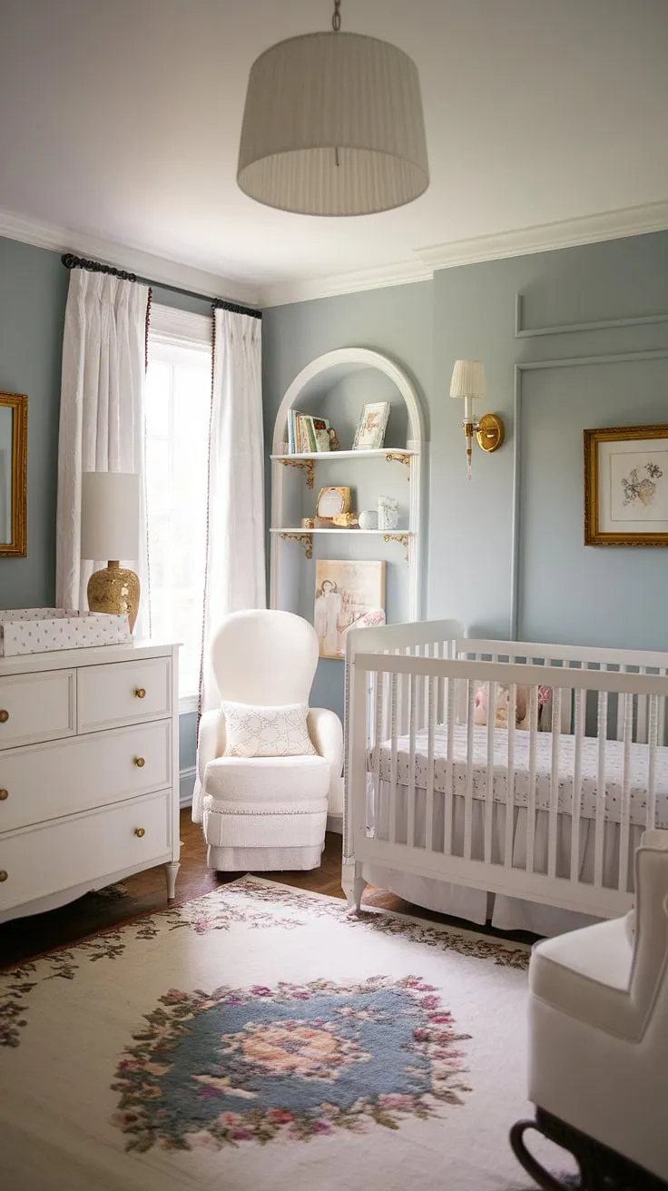 Discover the charm of this French country nursery, a perfect blend of baby girl nursery ideas and nursery organization.  Get inspired by this baby room design and explore more girl nursery themes for your own little princess's room.  This is the ultimate nursery inspiration for girls.