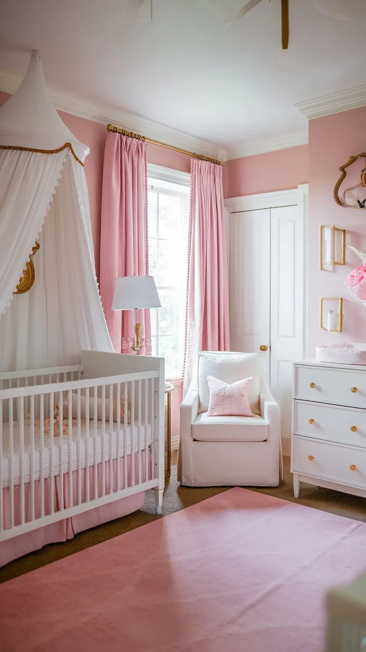This perfectly organized French country nursery is pure baby girl's room bliss!  Get inspired by these girl nursery ideas and baby room themes, perfect for creating a calming and stylish space.  Explore more baby nursery inspiration and discover the secrets to effortless nursery organization.