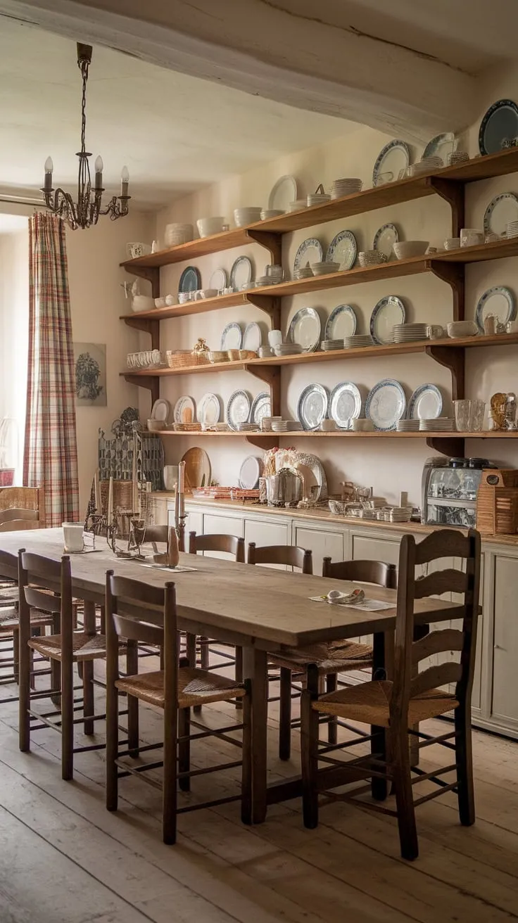 This Victorian dining room, a stunning example of a European farmhouse dining room, boasts a traditional dining room feel with its antique details and a long, inviting dining table. The old money dining room's charm is undeniable, a perfect blend of classic and light academia dining room styles.