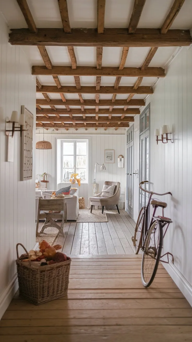 A charming French farmhouse blends modern country style with vintage touches, creating a cozy and inviting atmosphere.