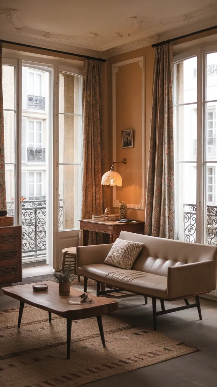 Elegant European design blends vintage charm with modern comfort in a Parisian-style living room