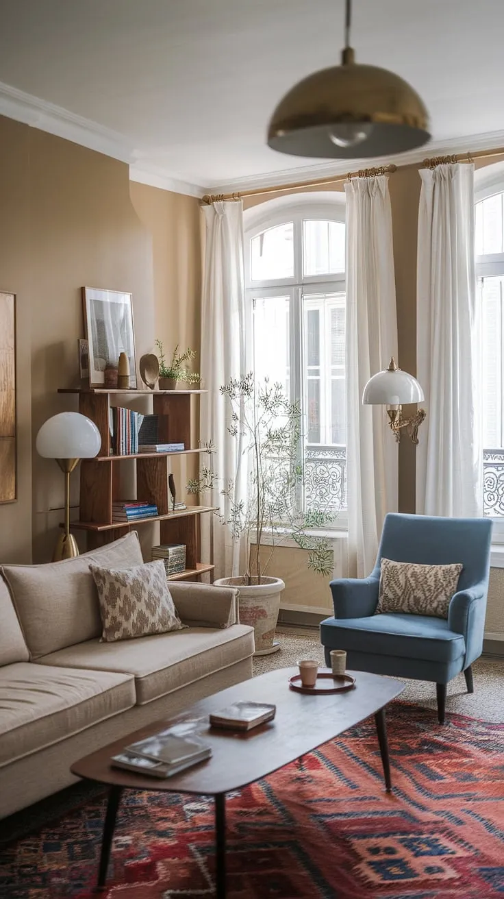 Elegant European charm fills a cozy apartment with vintage and modern touches