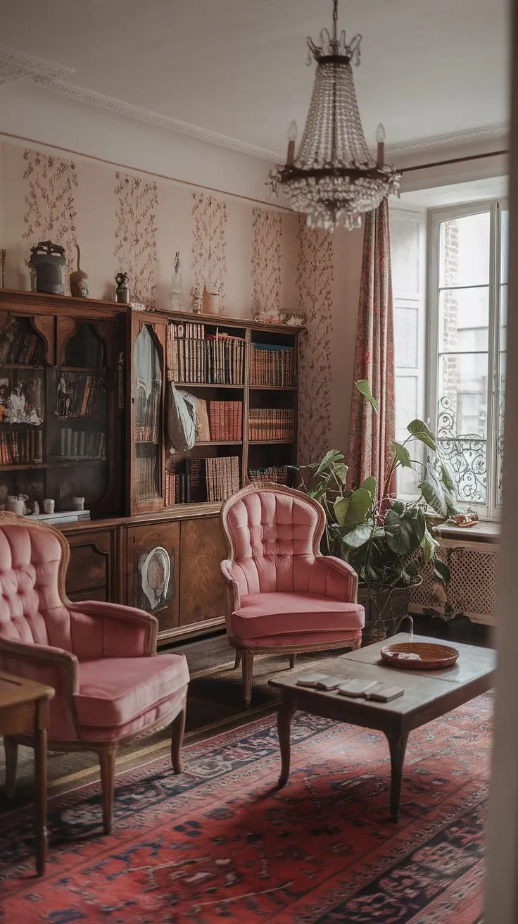 Elegant French-inspired décor transforms a historic home's living room into a haven of vintage charm