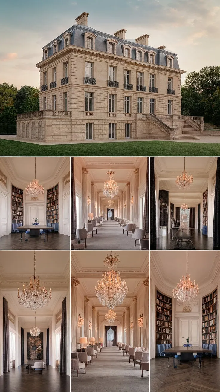 A grand French mansion showcases exquisite design and luxurious living spaces.