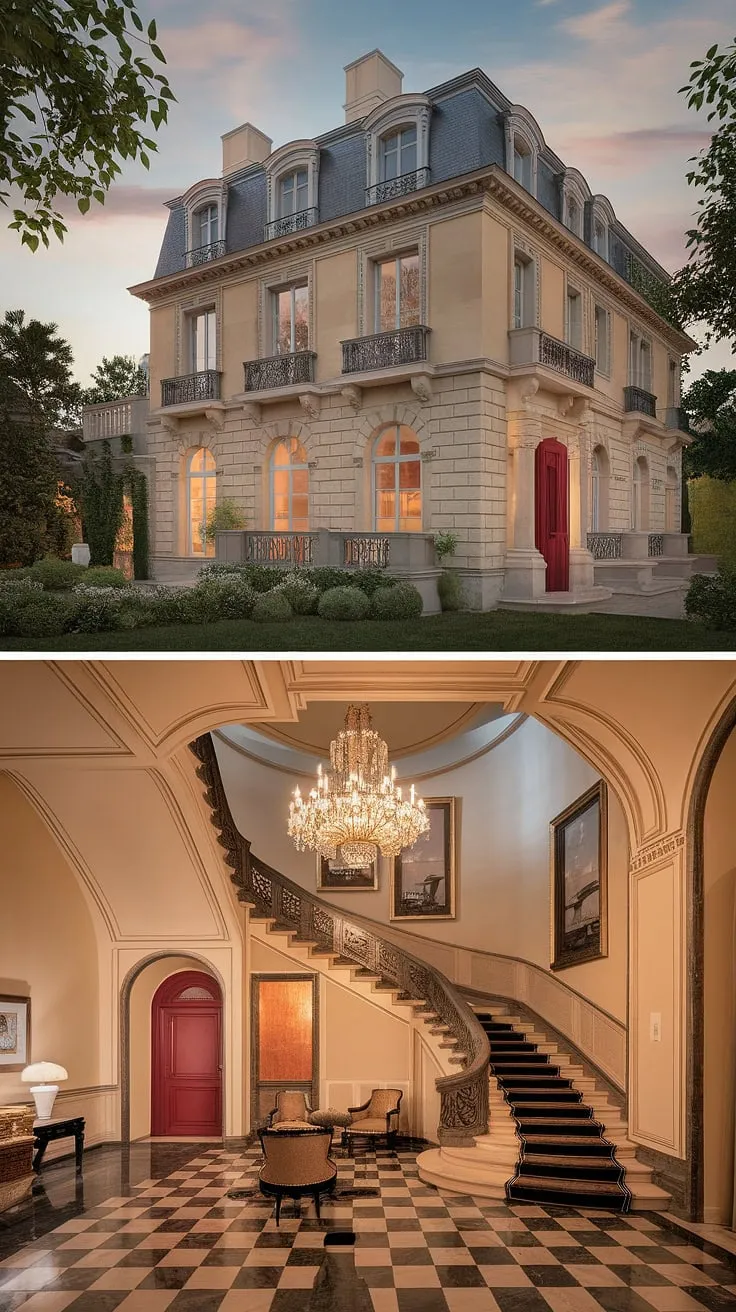 Elegant French architecture and lavish interiors create a captivatingly luxurious estate.