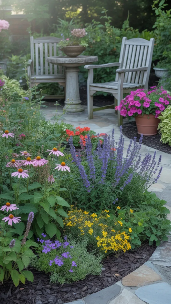 Winding Stone Path Through a Lavender-Kissed Cottage Garden