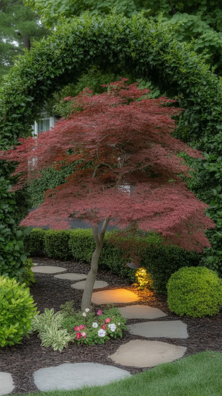 Crimson Canopy Over a Serene Stone Path