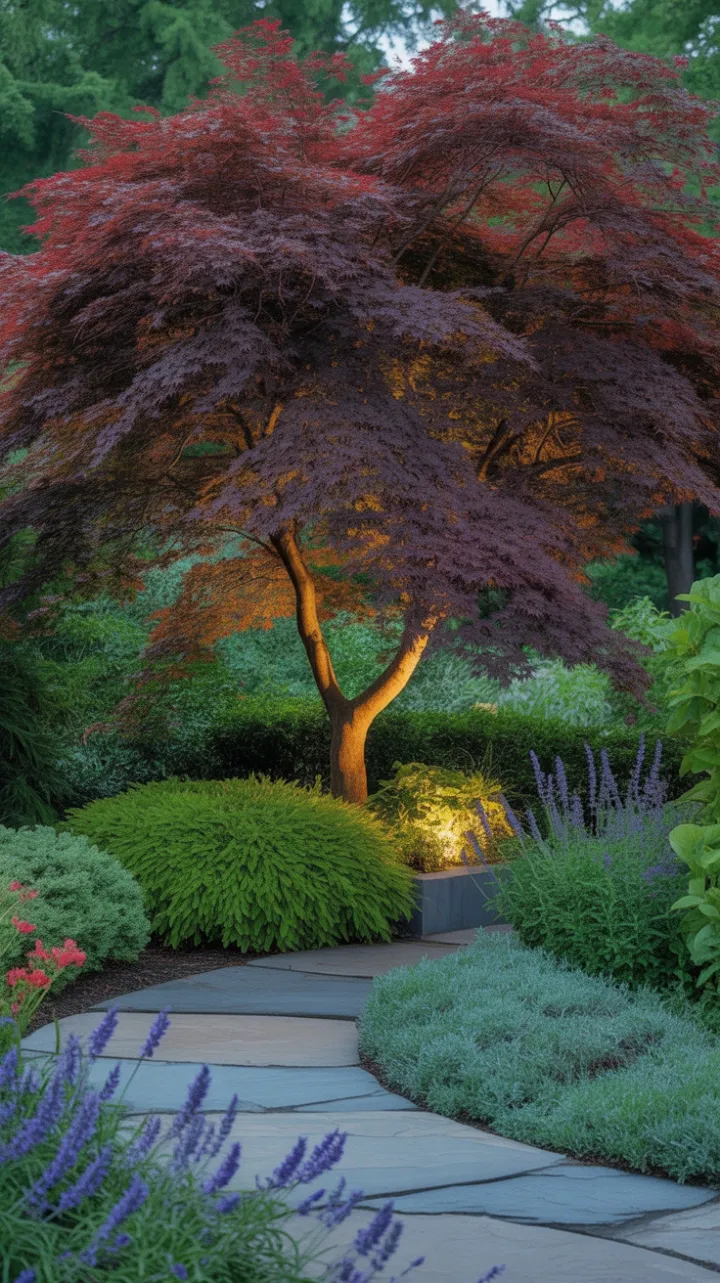 Crimson Cascade Along a Serene Japanese Maple Pathway