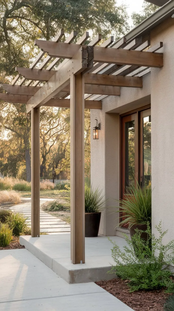Stylish Shade for Your Entrance with a Modern Pergola