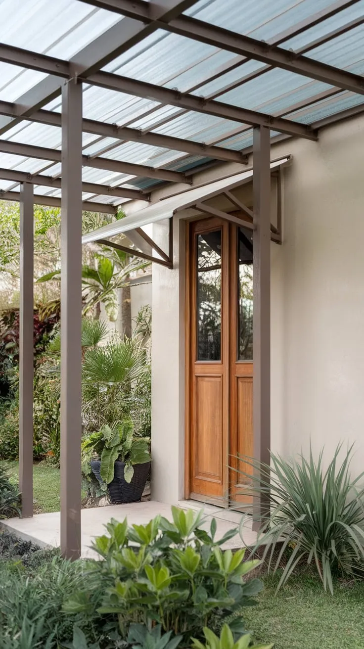 Stylish Front Porch Awning Enhances Modern Pergola Charm