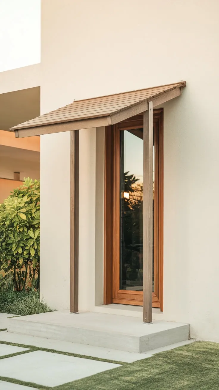 Chic Wooden Awning Enhances Modern Home's Curb Appeal