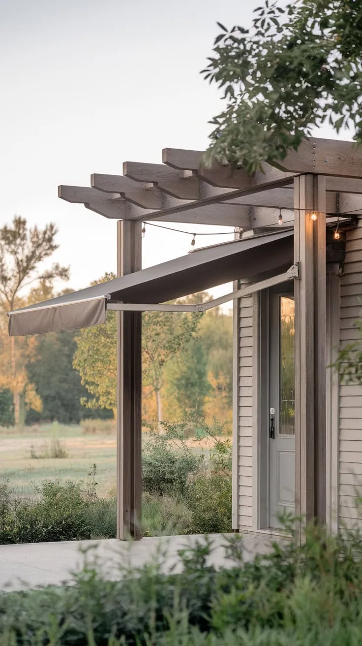 Chic Front Porch Awning with Cozy Lighting