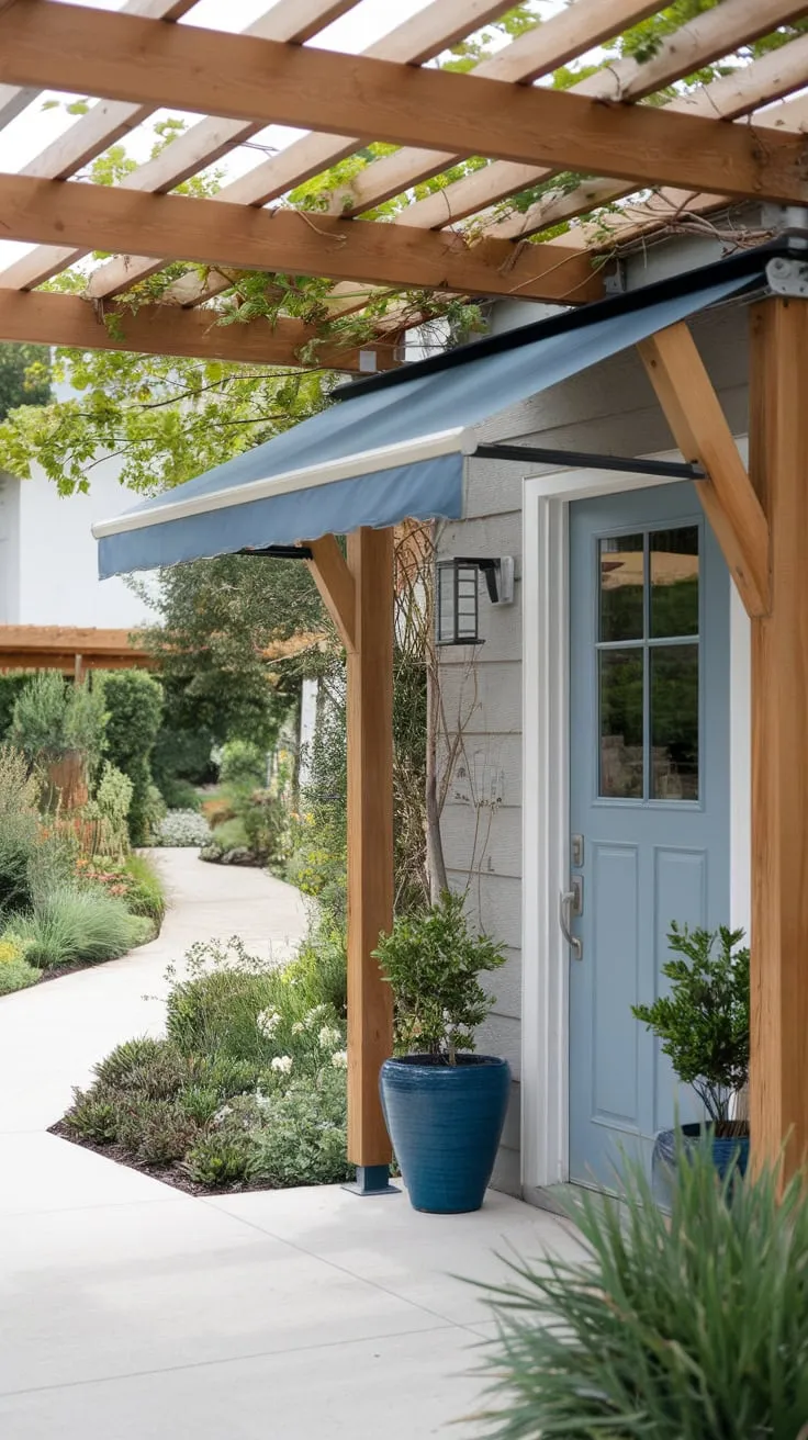 Modern Pergola Awning Enhances Front Entryway Appeal