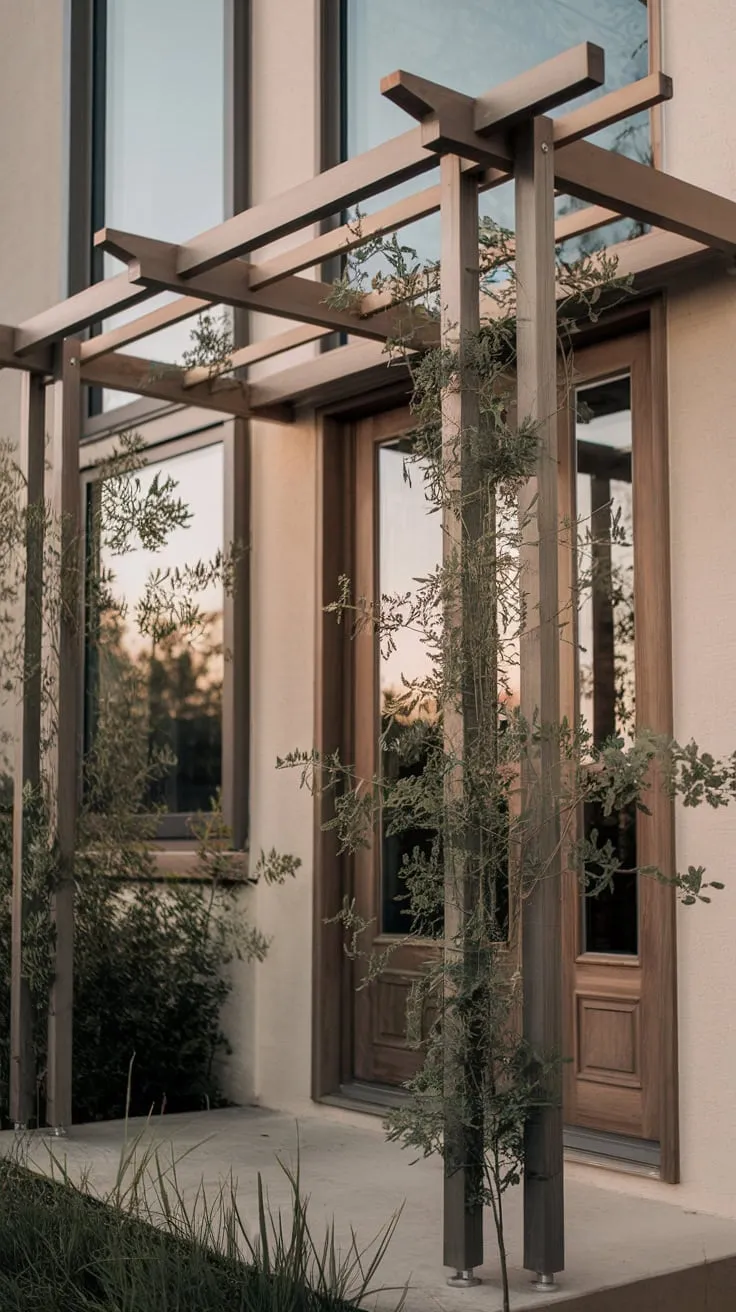 Stylish Wooden Awning Enhances Front Porch Charm