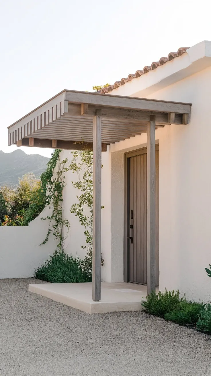 Modern Wooden Pergola Enhancing Your Front Door Charm