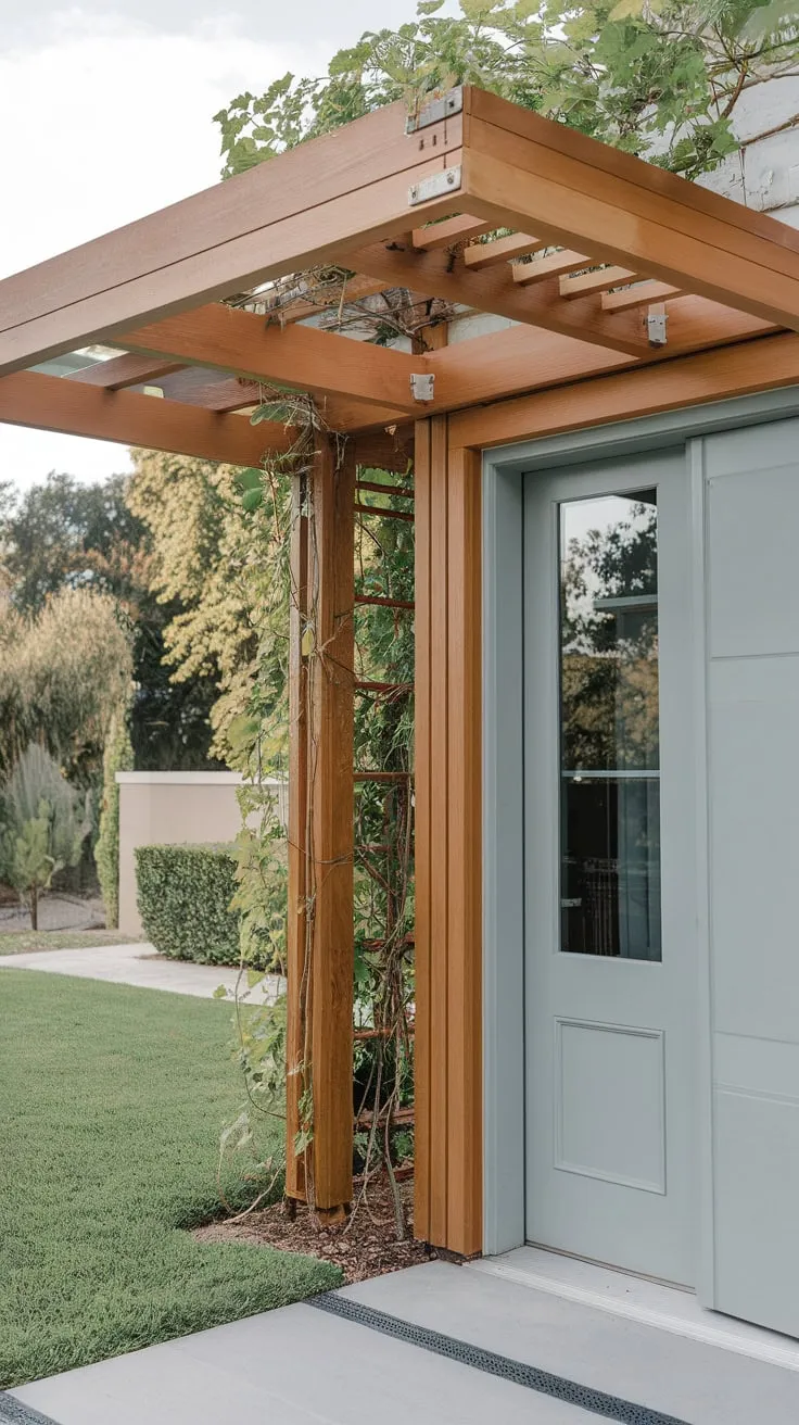 Stylish Wood Pergola Awning Enhancing Your Entryway