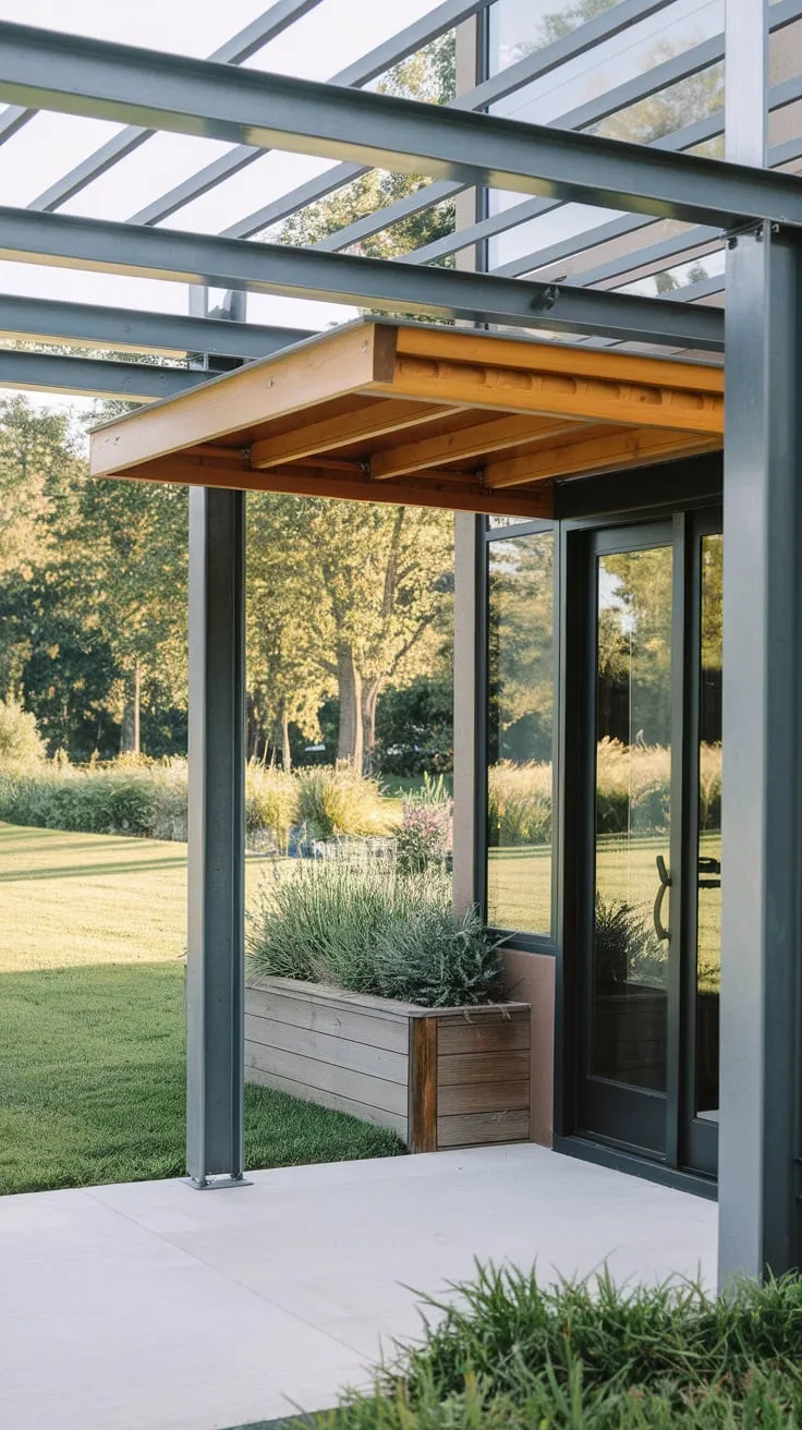 Stylish Front Porch Awning with Modern Pergola