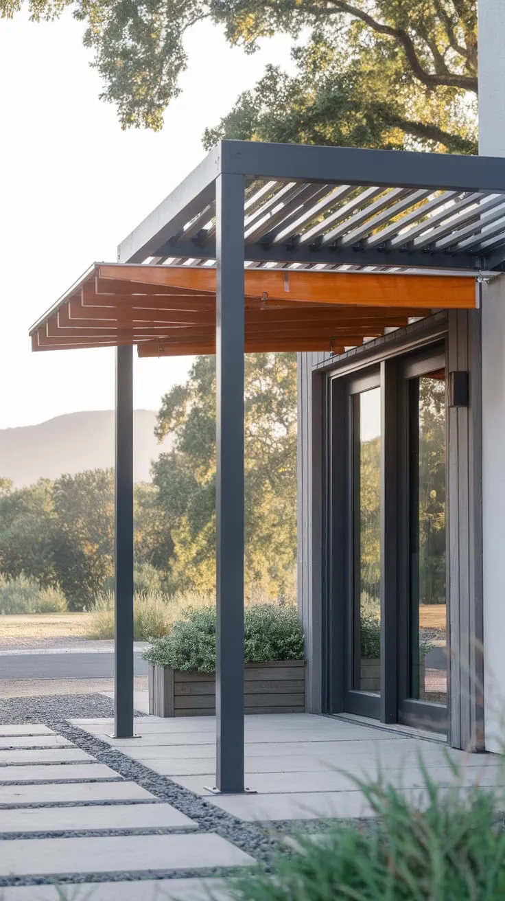 Stylish Front Porch Awning with Modern Pergola