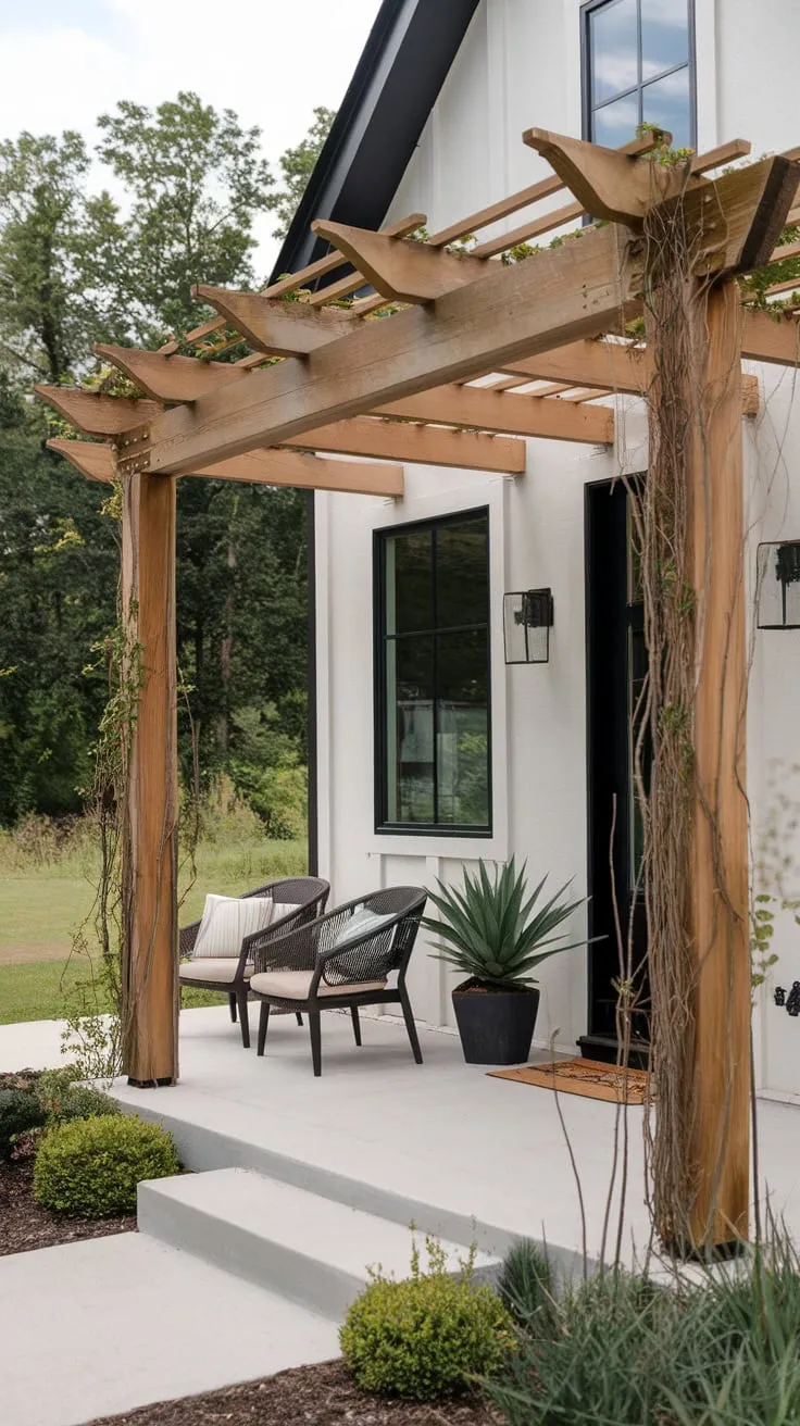 Modern Pergola Over a Welcoming Front Door