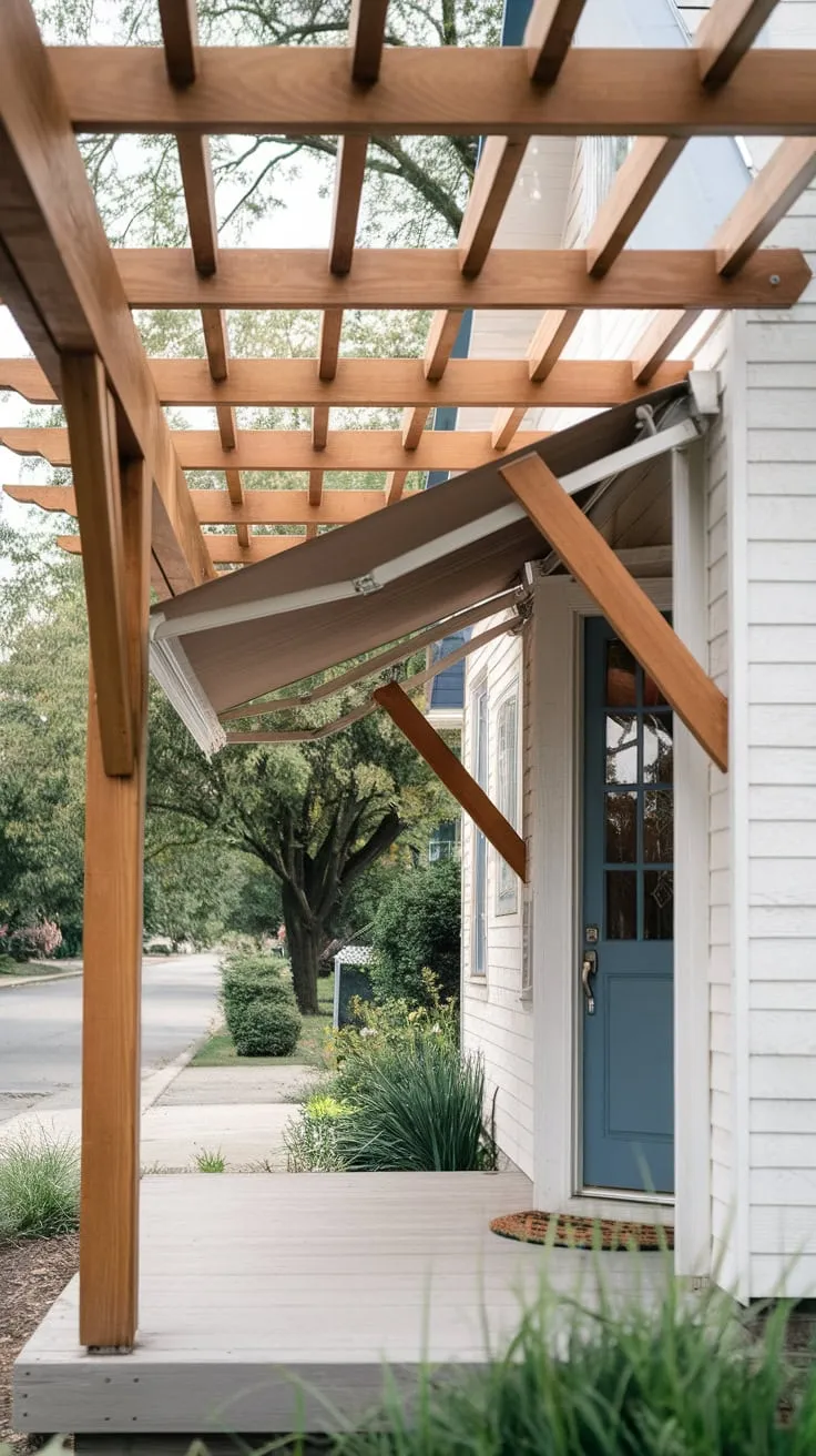 Modern Pergola with Wooden Awning Elevates Your Entryway