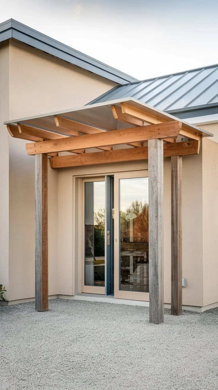 Stylish Wood Awning Over a Modern Front Door