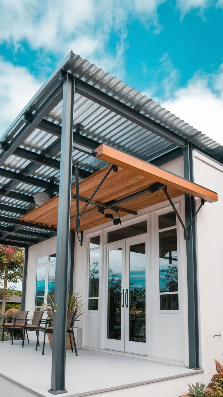 Stylish Front Porch Awning with Modern Pergola Design