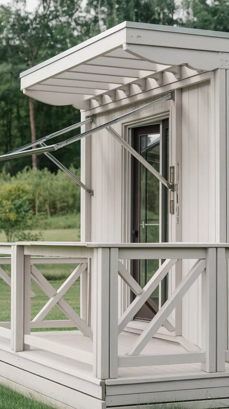 Chic White Pergola and Steel Awning Enhance Your Front Porch