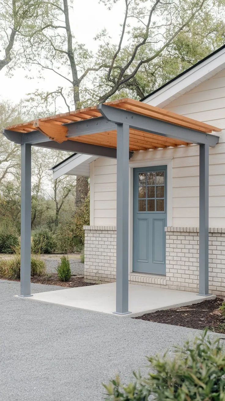 Chic Pergola and Wood Awning Transform Front Entryway