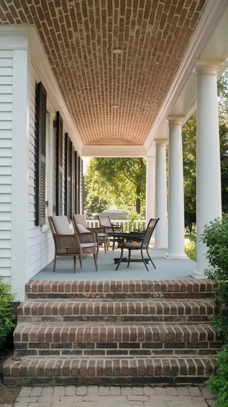 Cozy Brick-Ceiling Porch Oasis