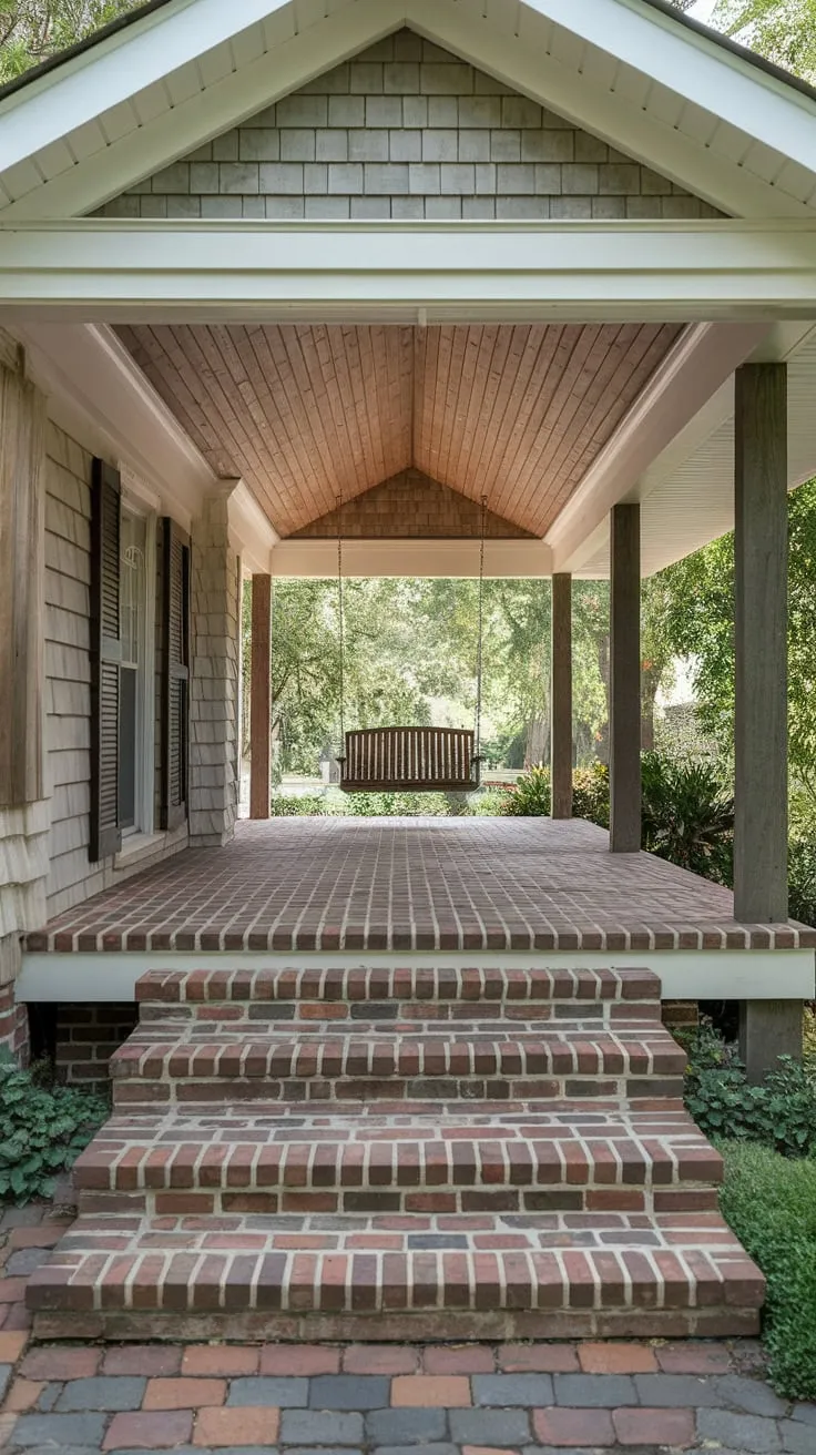 Cozy Gable Porch Surrounded by Lush Greenery