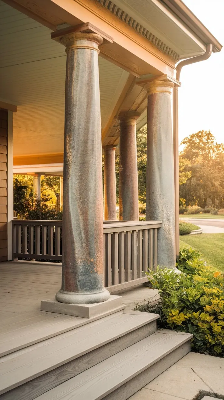 Charming Front Porch with Weathered Columns