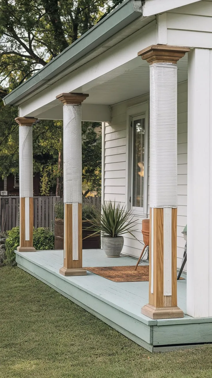 Rustic Appeal of a Porch with Weathered Columns