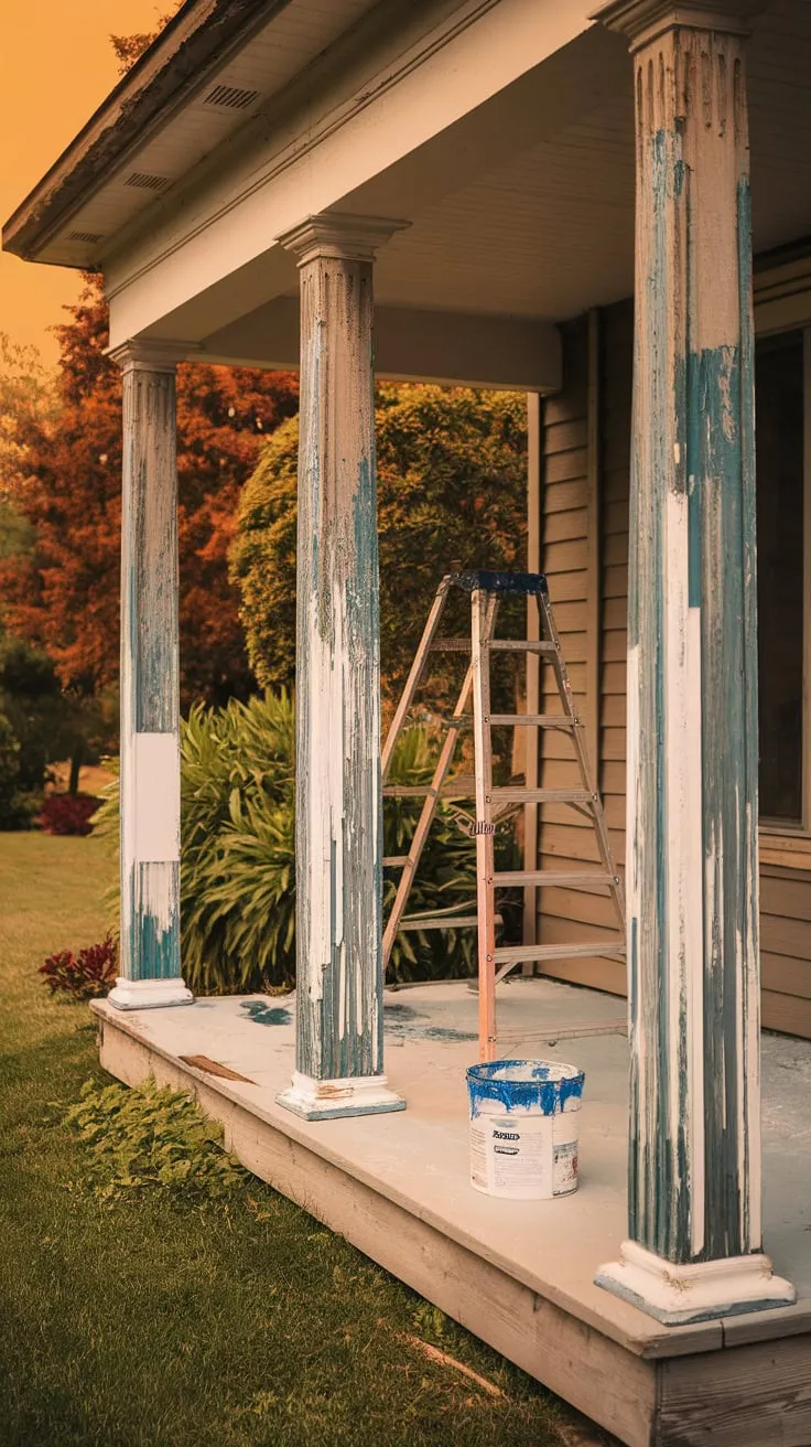 Reviving Front Porch Columns with a Fresh Coat