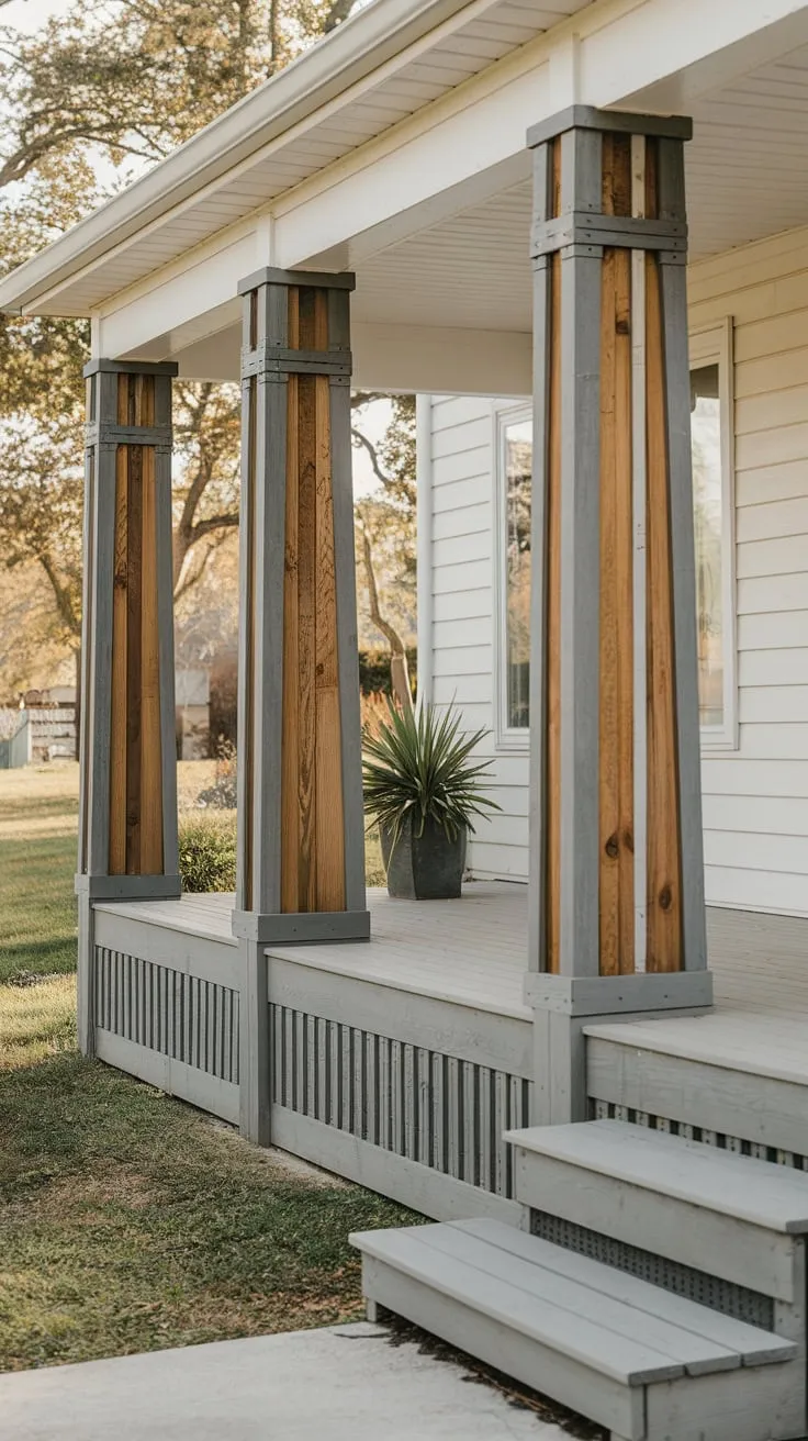 Stylish Gray-Wrapped Columns Elevate This Charming Front Porch