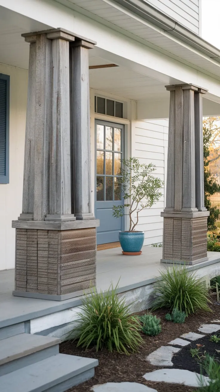 Charming Rustic Columns Elevate This Inviting Front Porch