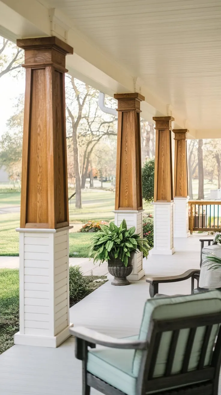 Inviting Porch Vibes with Wooden Columns