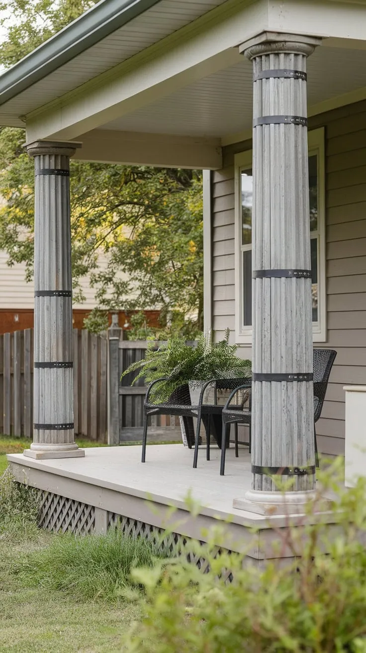 Charming Front Porch with Weathered Columns