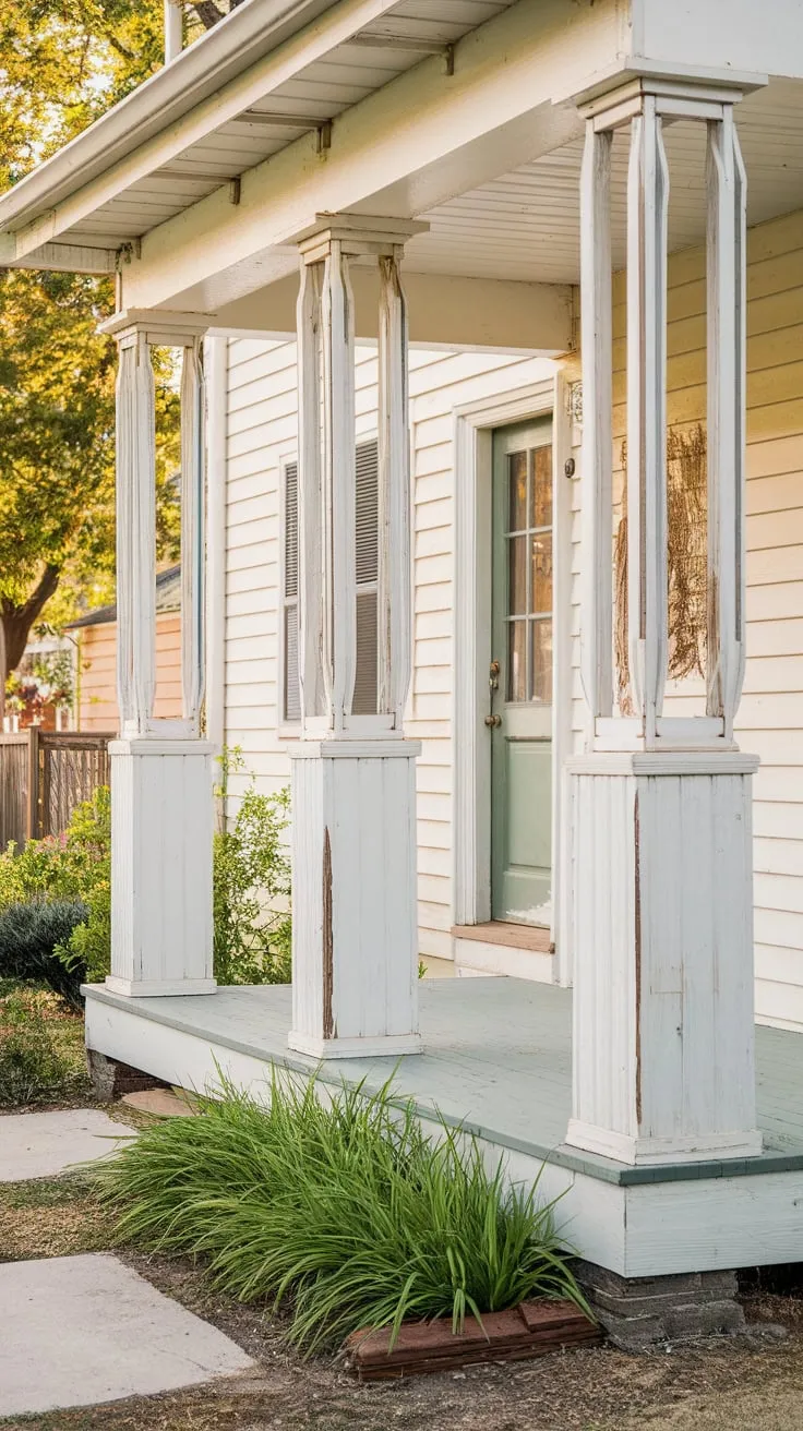 Charming Front Porch with Rustic Columns