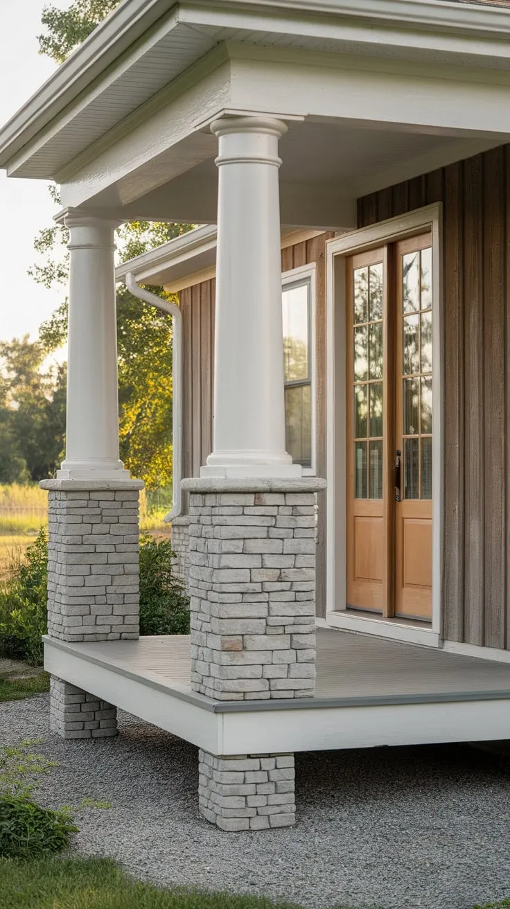 Elegant Wooden Columns Elevate This Inviting Porch Scene