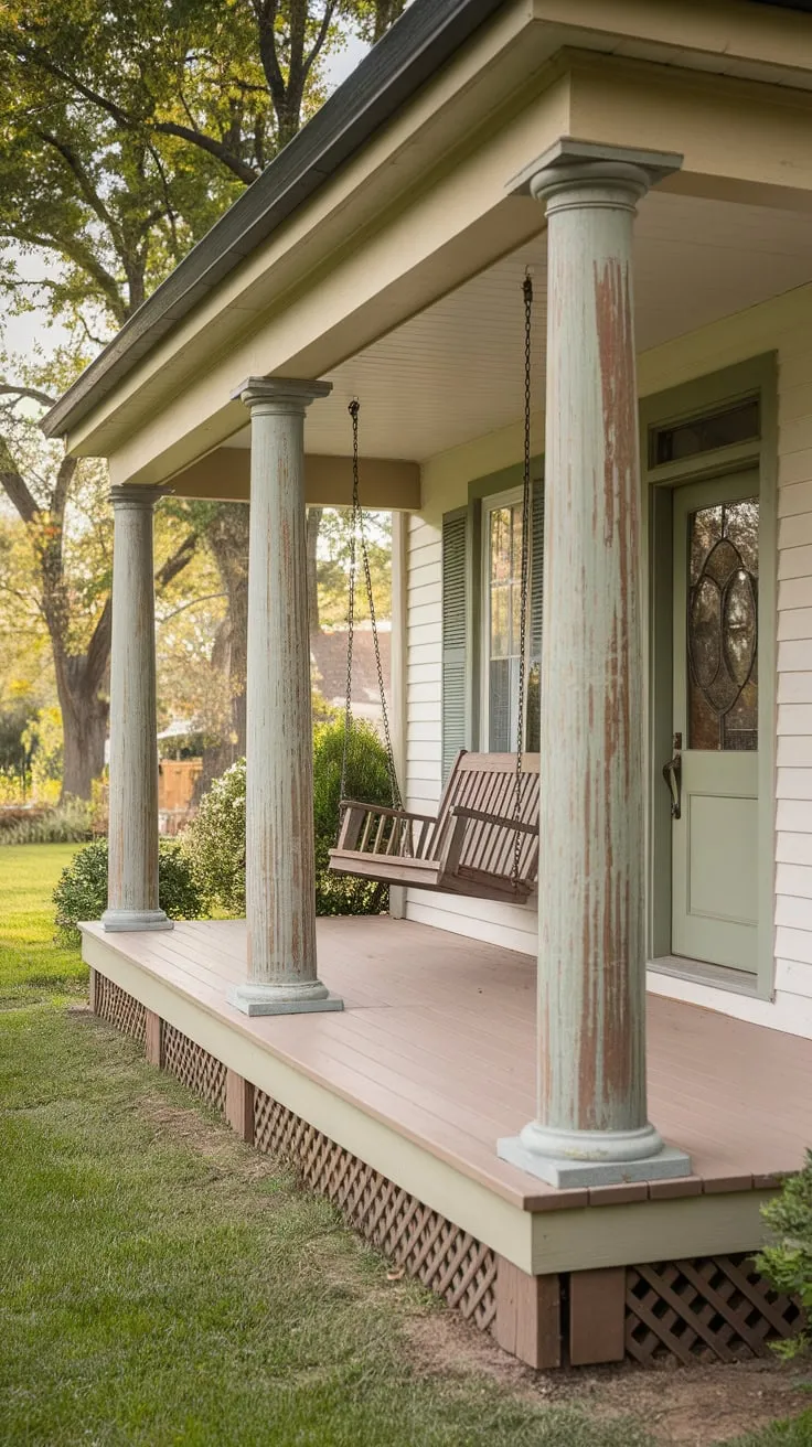 Charming Front Porch with Rustic Wooden Columns