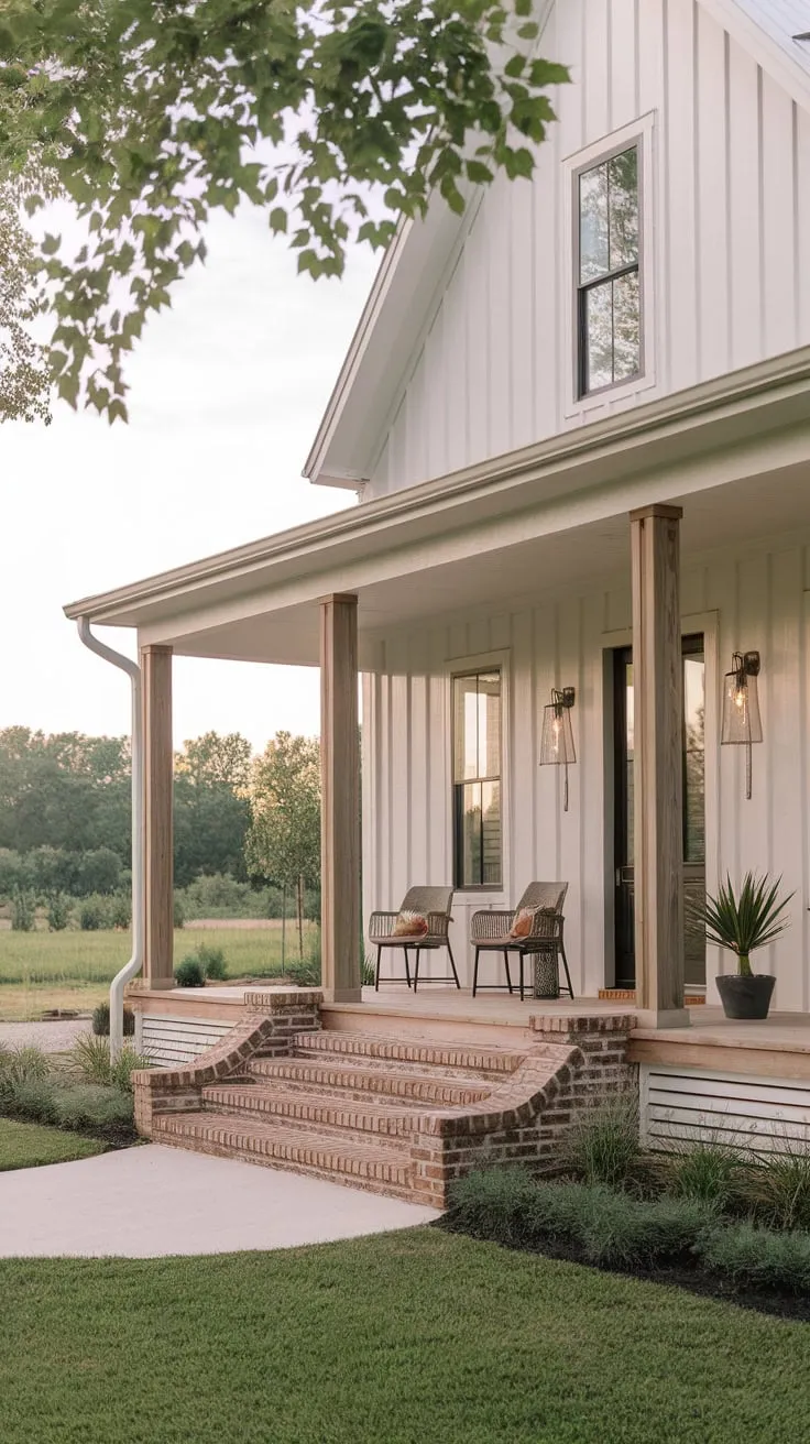 Serene Farmhouse Retreat Featuring a Cozy Front Porch