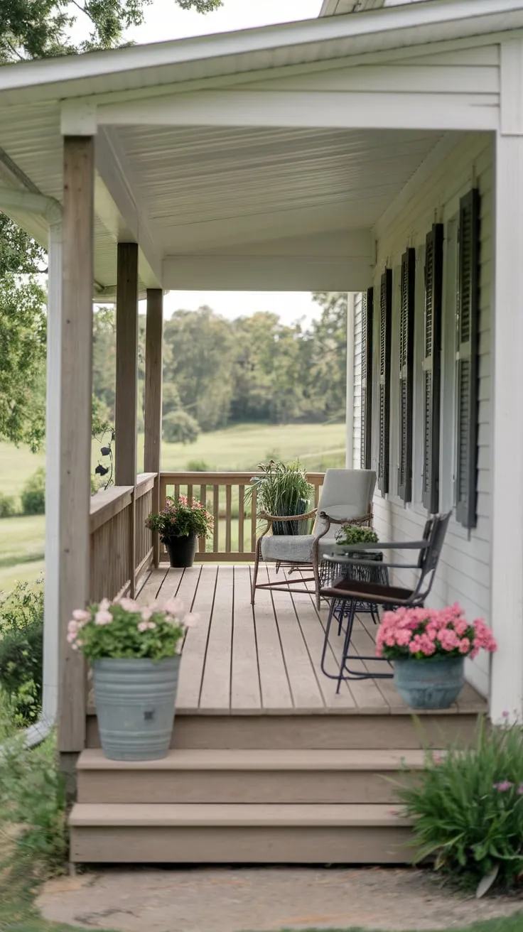 Cozy Veranda with Lush Greenery and Blooms