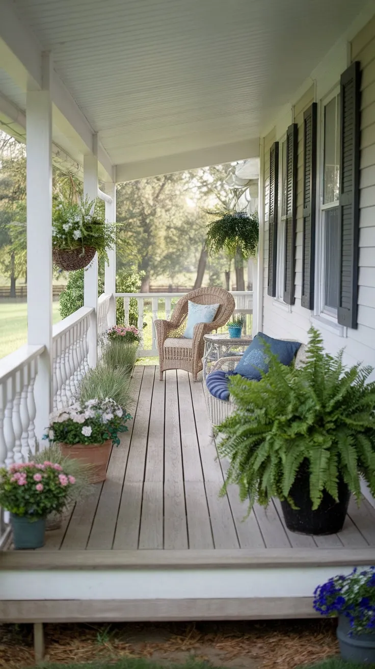 Cozy Summer Decor on a Farmhouse Porch